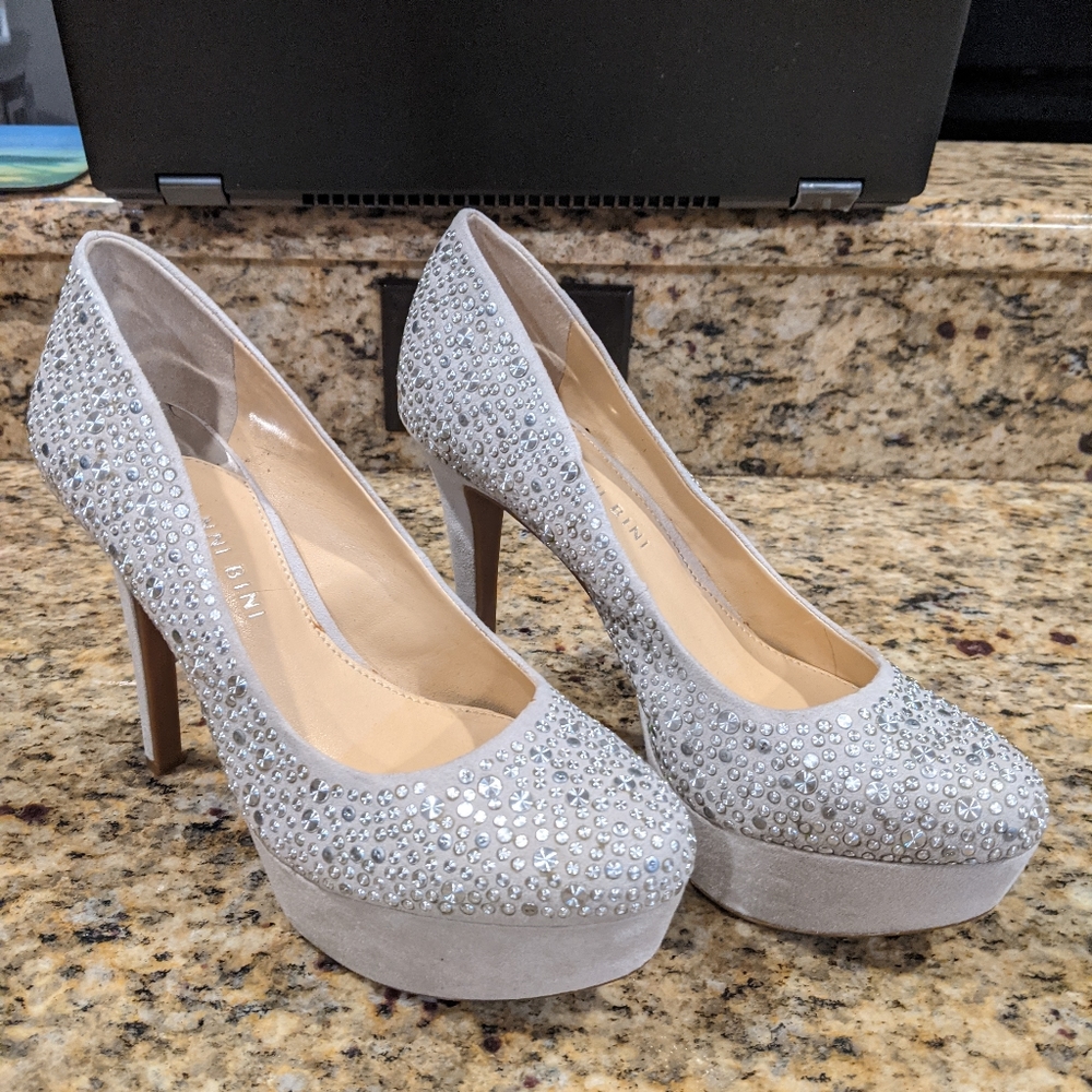 Gianni Bibi Tan Suede Platform Heels